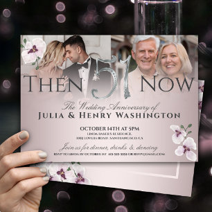 51st Anniversary Graceful Orchid Then And Now Invitation