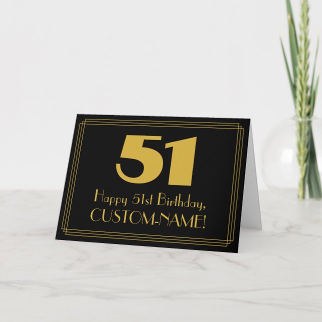 51st Birthday: Art Deco Inspired Look "51" & Name Card (Front)