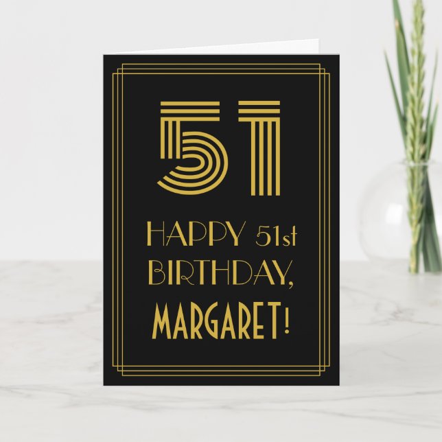 51st Birthday: Art Deco Inspired Look "51" & Name Card (Front)