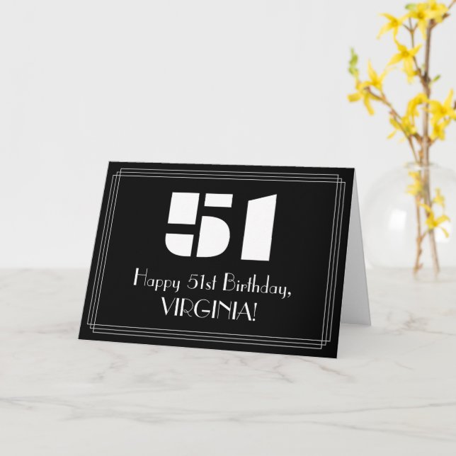 51st Birthday: Art Deco Inspired Look "51" & Name Card (Yellow Flower)