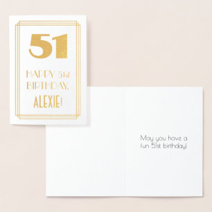 51st Birthday: Art Deco Inspired Look "51" & Name Foil Card