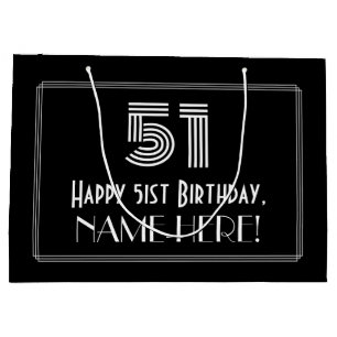51st Birthday — Art Deco Inspired Look "51" & Name Large Gift Bag