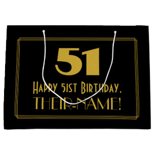 51st Birthday — Art Deco Inspired Look "51" & Name Large Gift Bag