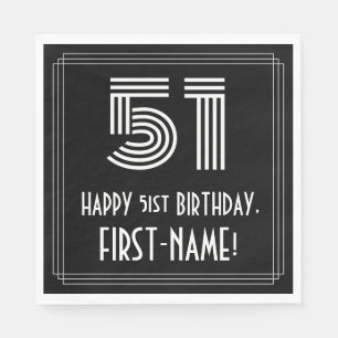 51st Birthday: Art Deco Inspired Look "51" + Name Napkin