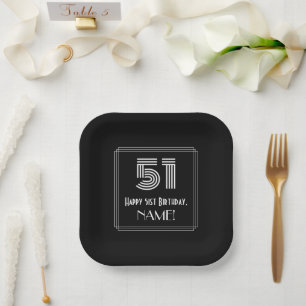 51st Birthday — Art Deco Inspired Look “51” + Name Paper Plate