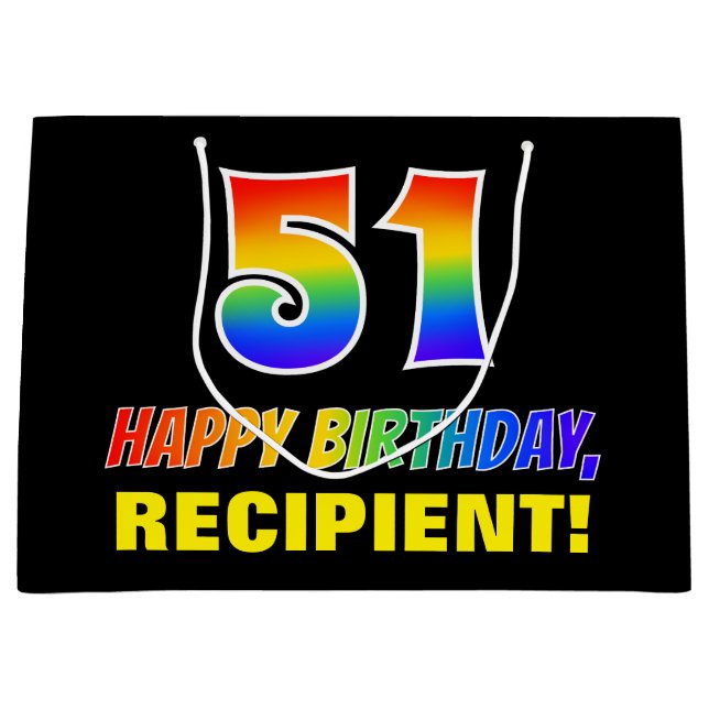 51st Birthday: Bold, Fun, Simple, Rainbow 51 Large Gift Bag (Front)