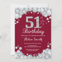 51st Birthday Burgundy Chalkboard Silver Diamond
