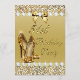 51st Birthday Classy Gold Heels Sequins Diamonds Invitation