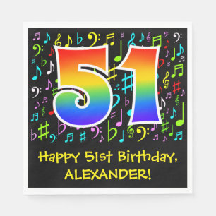 51st Birthday - Colorful Music Symbols, Rainbow 51 Napkin