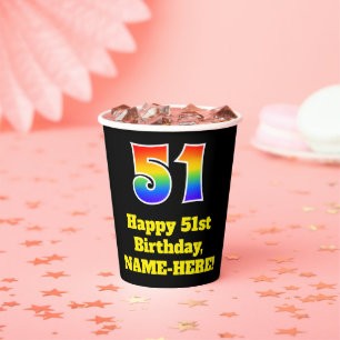 51st Birthday: Colourful, Fun, Exciting, Rainbow 5 Paper Cups