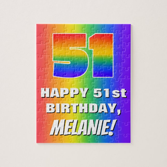 51st Birthday: Colourful, Fun Rainbow Pattern # 51 Jigsaw Puzzle (Vertical)