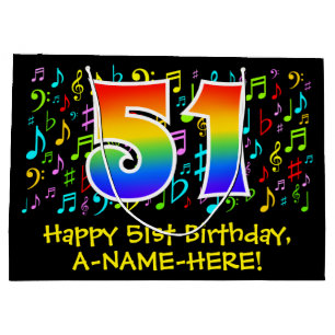 51st Birthday - Colourful Music Symbols, Rainbow 5 Large Gift Bag