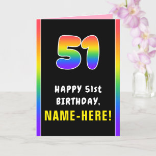 51st Birthday: Colourful Rainbow # 51, Custom Name Card