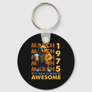 51st birthday cool bear march 1975 vintage 51 year key ring