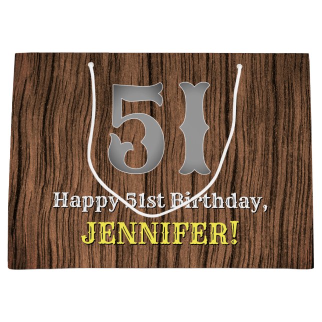 51st Birthday: Country Western Inspired Look, Name Large Gift Bag (Front)
