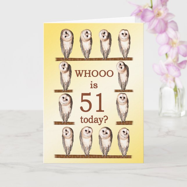 51st Birthday, Curious Owls Card (Orchid)