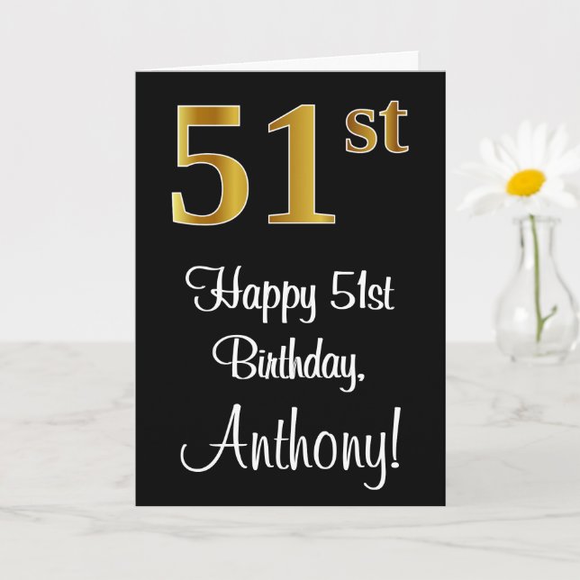 51st Birthday ~ Elegant Luxurious Faux Gold Look # Card (Small Plant)