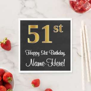 51st Birthday ~ Elegant Luxurious Faux Gold Look # Napkin