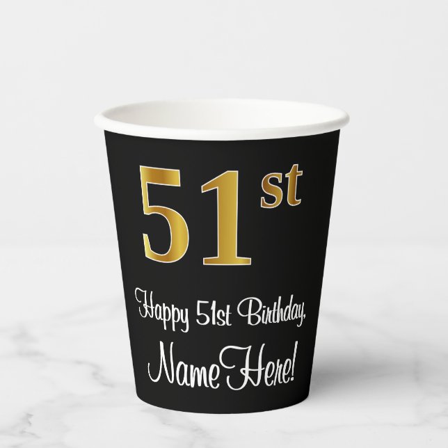 51st Birthday - Elegant Luxurious Faux Gold Look # Paper Cups (Front)