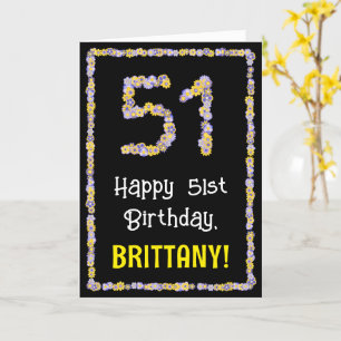 51st Birthday: Floral Flowers Number, Custom Name Card