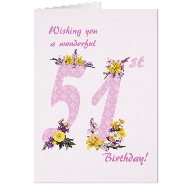 51st Birthday Flower Decorated Numbers (Front)