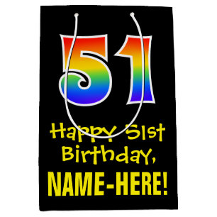 51st Birthday: Fun, Bold, Colourful, Rainbow "51" Medium Gift Bag