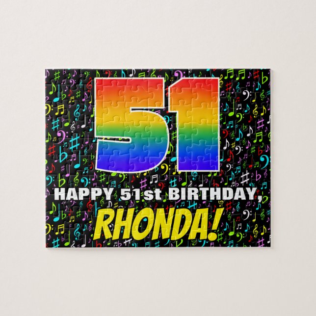 51st Birthday — Fun, Colourful Music Symbols & “51 Jigsaw Puzzle (Horizontal)