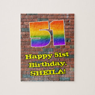 51st Birthday: Fun Graffiti-Inspired Rainbow 51 Jigsaw Puzzle