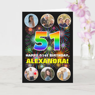51st Birthday: Fun Rainbow #, Custom Name & Photos Card