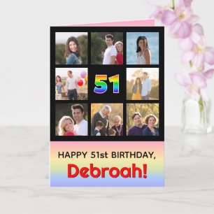 51st Birthday: Fun Rainbow #, Custom Photos + Name Card