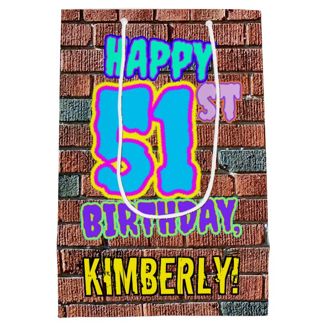 51st Birthday: Fun, Urban Graffiti Inspired Look Medium Gift Bag (Back)