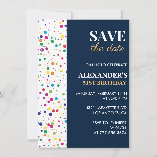 51st birthday invitations Save the date Confetti (Front)