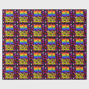 51st Birthday: Loving Hearts Pattern, Rainbow # 51 Wrapping Paper