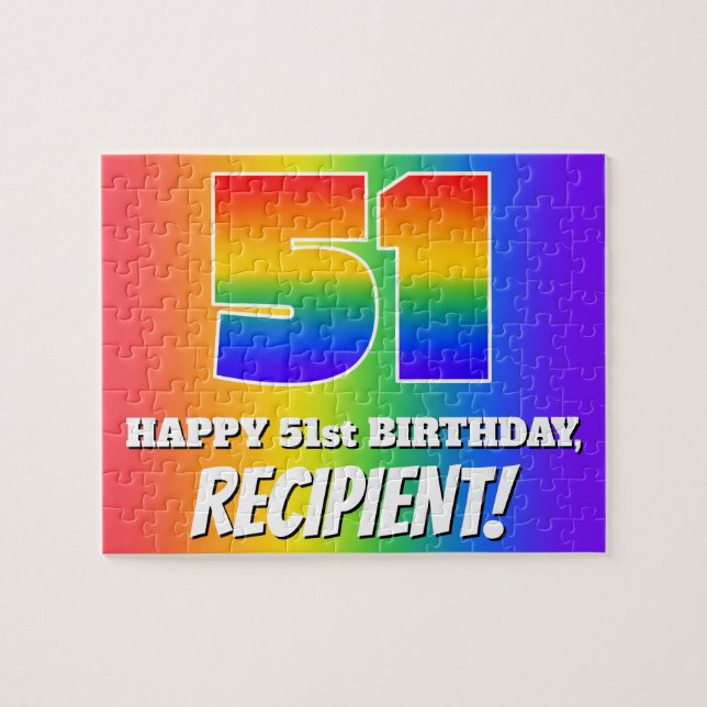 51st Birthday — Multicolored Rainbow Pattern “51” Jigsaw Puzzle (Horizontal)