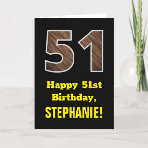 51st Birthday: Name, Faux Wood Grain Pattern "51" Card