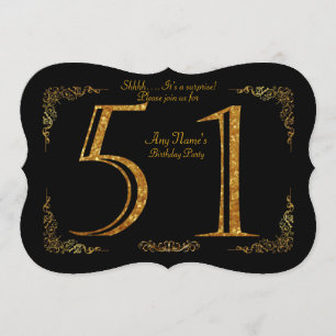51st,Birthday party 51st,great Gatsby,black & gold Invitation
