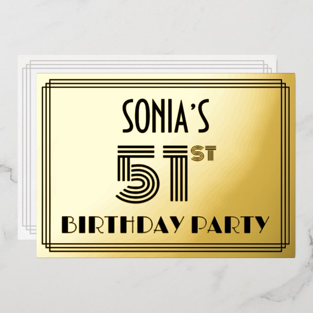 51st Birthday Party — Art Deco Style “51” & Name (Front/Back)