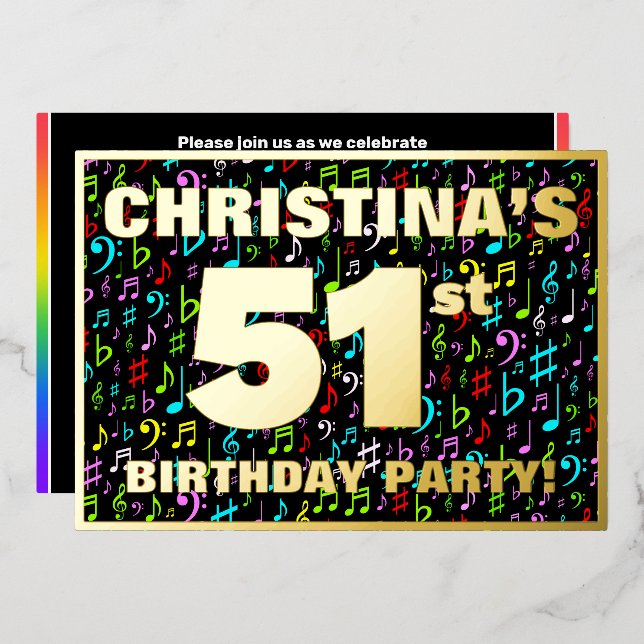 51st Birthday Party — Fun, Colourful Music Symbols (Front/Back)