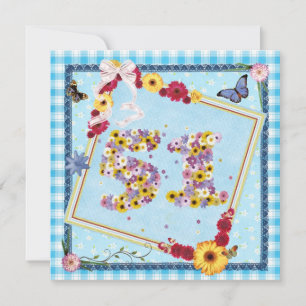 51st Birthday party Invitation flowers,butterflies