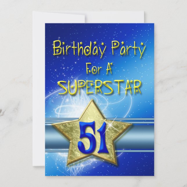 51st Birthday party Invitation for a Superstar. (Front)