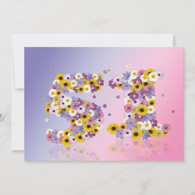 51st Birthday party, with flowered letters Invitation (Front)