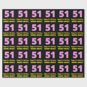 51st Birthday: Pink Stripes and Hearts "51" + Name Wrapping Paper