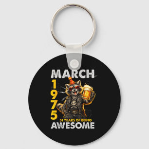 51st birthday racoon beer march 1975 vintage 51 key ring