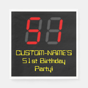 51st Birthday: Red Digital Clock Style "51" + Name Napkin