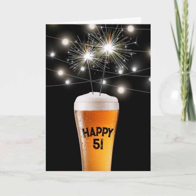 51st Birthday Sparkler In Beer Glass   Card (Front)