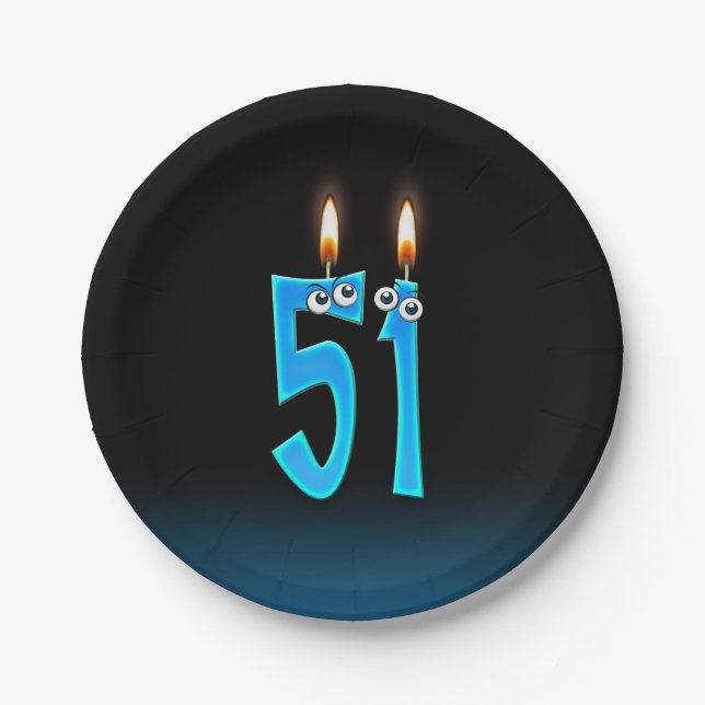 51st Birthday with lit candle numbers Paper Plate (Front)