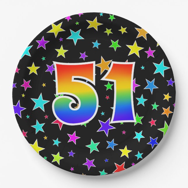 51st Event: Bold, Fun, Colourful Rainbow 51 Paper Plate (Front)