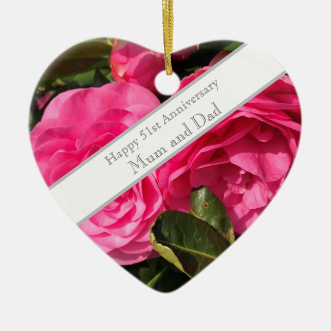 51st Wedding Anniversary Ceramic Tree Decoration (Front)