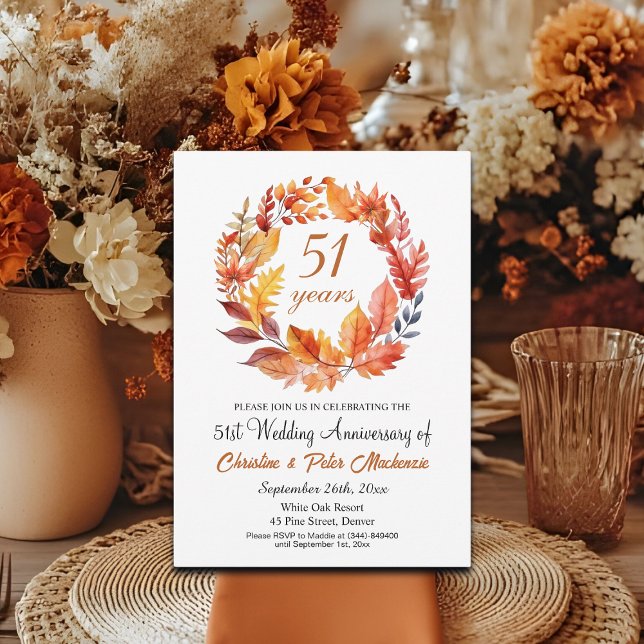 51st Wedding Anniversary Fall Floral Garland Invitation (Creator Uploaded)