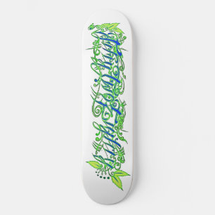 5280 script in green and blue skateboard